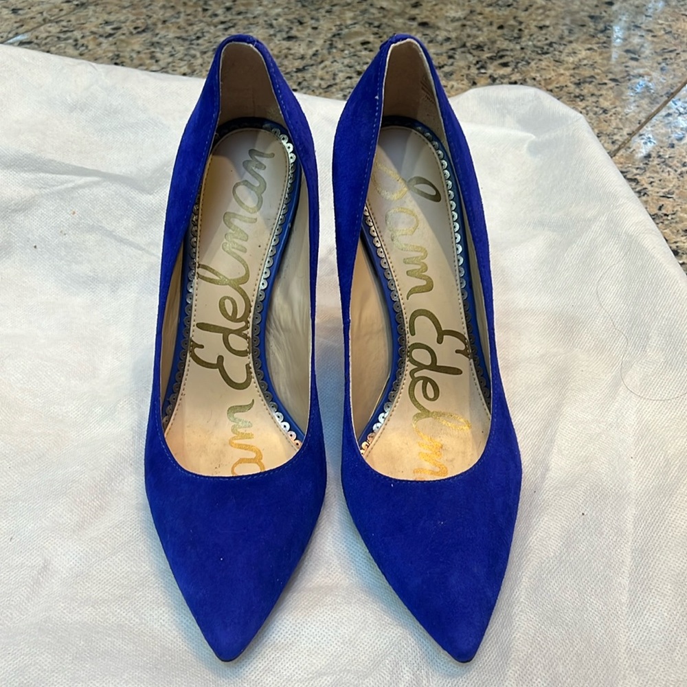 Blue suede heels by Sam Edelman